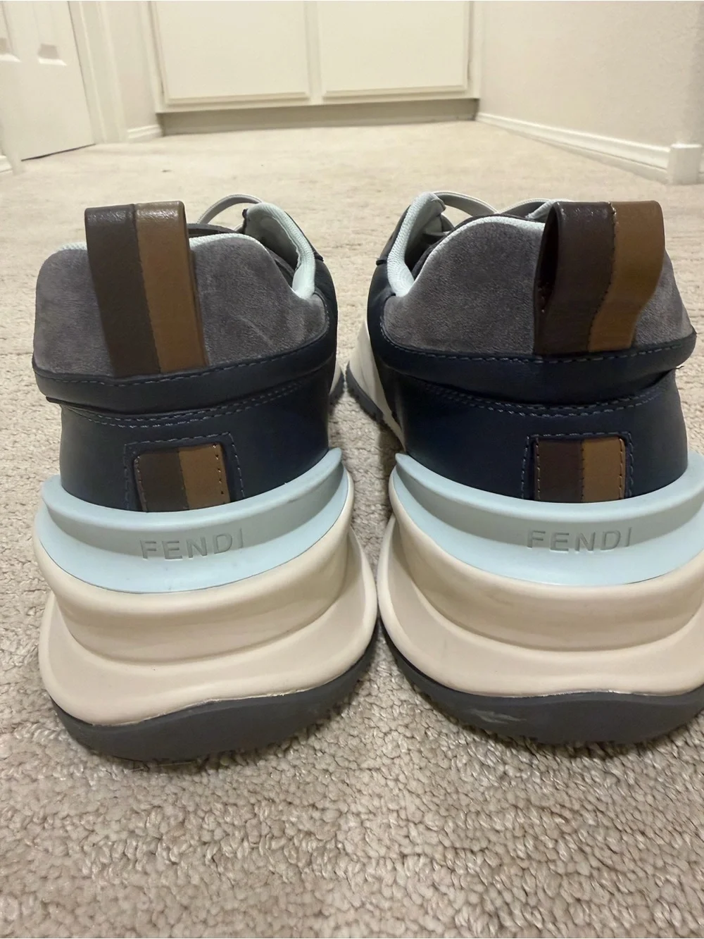 Fendi Flow Tonal Colorblocked Low-Top Sneakers in Blue/Grey Size 11